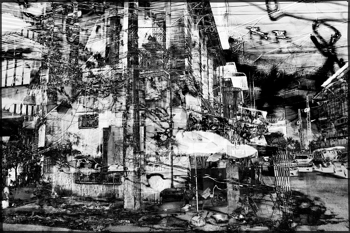 A house facade alienated beyond recognition in the Cambodian capital Phnom Penh.